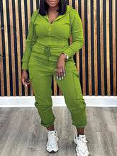 Indiebeautie – Einfarbiges Set aus Hoodie mit Reißverschluss vorne und Cargohose